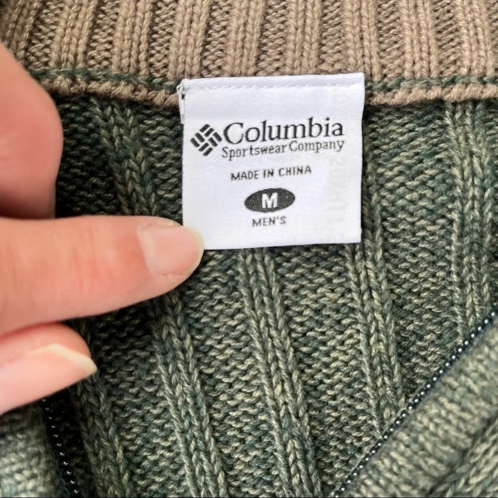 Columbia Olive Green Knit Quarter (1/4) Zip Pullover Sweater Size M